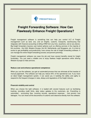 Freight Forwarding Software How Can Flawlessly Enhance Freight Operations