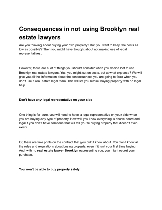 Consequences in not using Brooklyn real estate lawyers