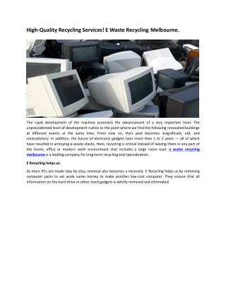 High-Quality Recycling Services! E Waste Recycling Melbourne.