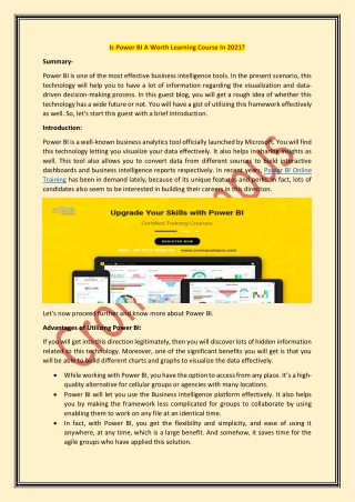 Is Power BI A Worth Learning Course In 2021