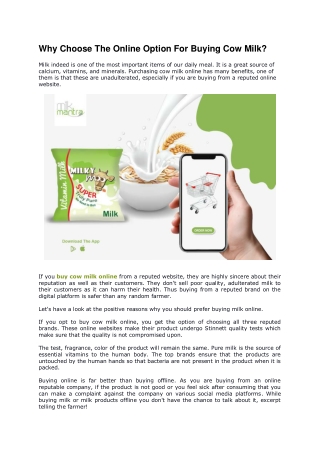 Why Choose The Online Option For Buying Cow Milk