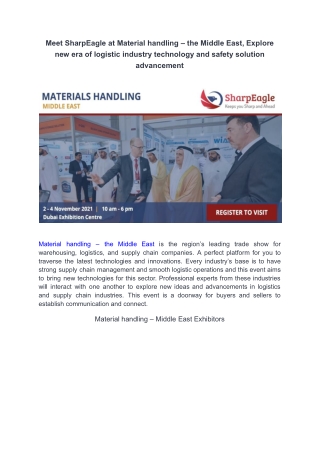 Meet SharpEagle at Material handling – the Middle East, Explore new era of logistic industry technology and safety solut