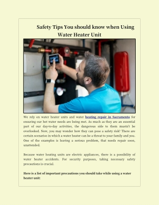 Safety Tips You should know when Using Water Heater Unit