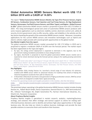 Global Automotive MEMS Sensors Market worth US