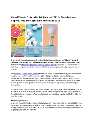Vitamin C (Ascorbic Acid) Market