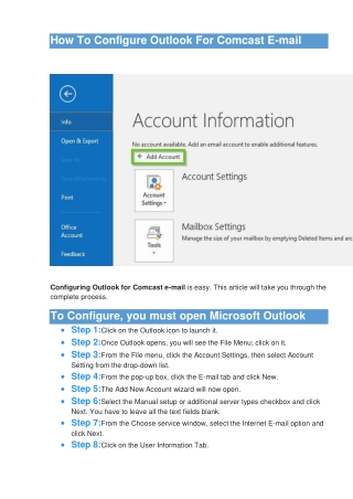 Here's How To Setup Comcast Email In Outlook Step By Step Guidance