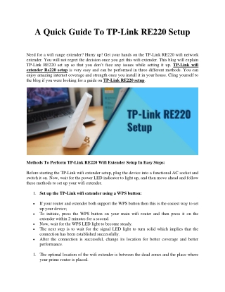 A Quick Guide To TP-Link RE220 Setup