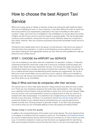 How to choose the best Airport Taxi Service