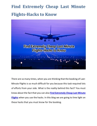 Find Extremely Cheap Last Minute Flights-Hacks to Know