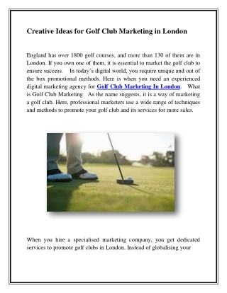 Creative Ideas for Golf Club Marketing in London