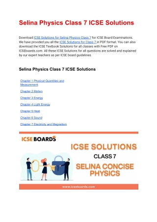 Selina Physics Class 7 ICSE Solutions Free PDF Download