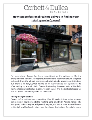 How can professional realtors aid you in finding your retail space in Queens