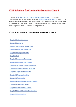 Concise Mathematics Class 8 Free PDF Download