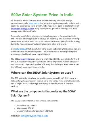500w Solar System Price In India (2021)