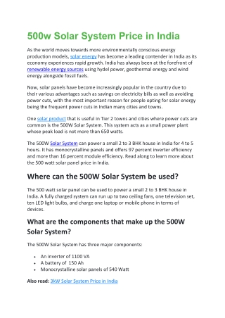 500w Solar System Price In India (2021)