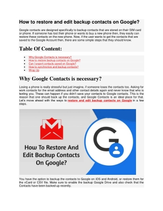 How to restore and edit backup contacts on Google?