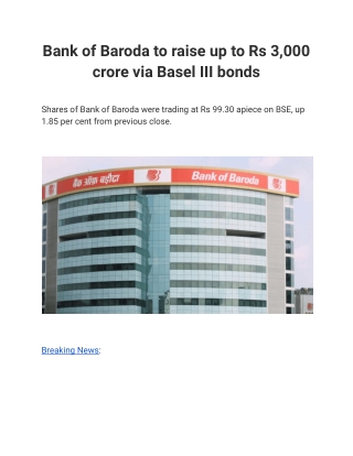 Bank of Baroda to raise up to Rs 3,000 crore via Basel III bonds