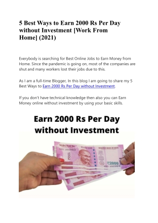 5 Best Ways to Earn 2000 Rs Per Day without Investment