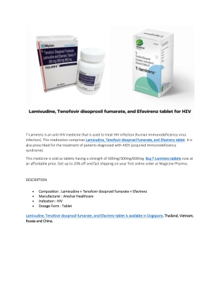 Lamivudine, Tenofovir disoproxil fumarate, and Efavirenz tablet for HIV