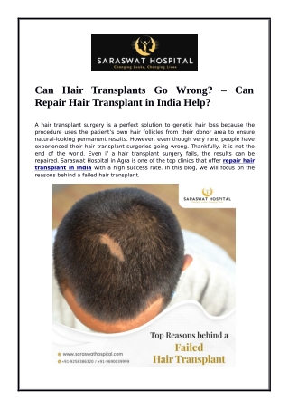 Can Hair Transplants Go Wrong – Can Repair Hair Transplant in India Help