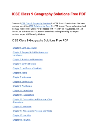 ICSE Class 9 Geography Solutions Free PDF Download