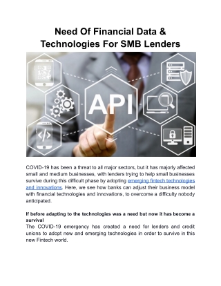 Need Of Financial Data & Technologies For SMB Lenders