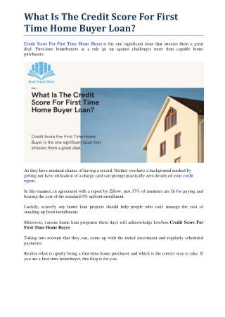 What Is The Credit Score For First Time Home Buyer Loan