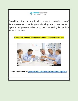 Promotional Products Employment Agency | Promoplacement.com