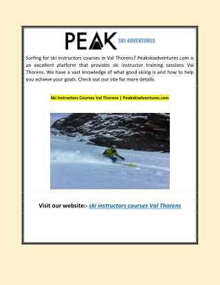 Ski Instructors Courses Val Thorens | Peakskiadventures.com