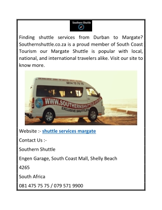 Shuttle Services Margate  Southernshuttle.co.za