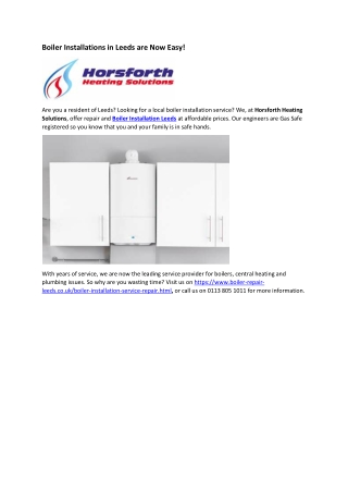 Boiler Installations in Leeds are Now Easy!