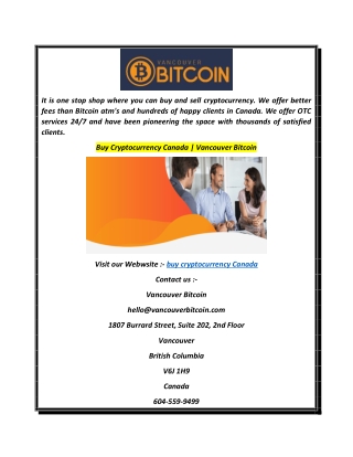 Buy Cryptocurrency Canada  Vancouver Bitcoin