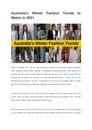 Australia’s Winter Fashion Trends to Watch in 2021