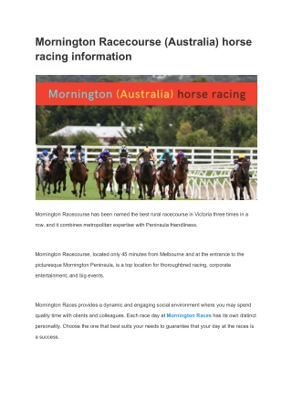 Mornington Racecourse (Australia) horse racing information
