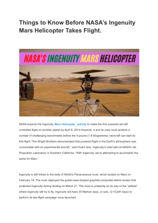 Things to Know Before NASA’s Ingenuity Mars Helicopter Takes Flight