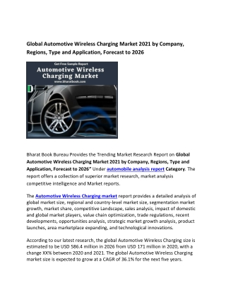 Global Automotive Wireless Charging Market 2021 by Company and Forecast to 2026