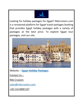 Egypt Holiday Packages Nilecruisers.com