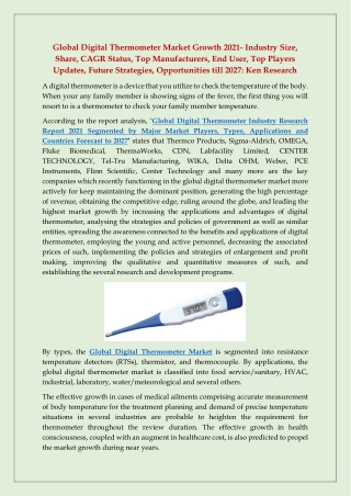 Global Digital Thermometer Industry Research Report 2021 Segmented by Major Market Players, Types, Applications and Coun