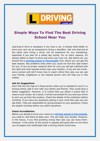 Simple Ways To Find The Best Driving School Near You