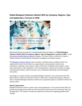Global Biological Indicators Market Research Report 2021-2026