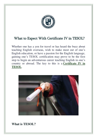 What to Expect With Certificate IV in TESOL?