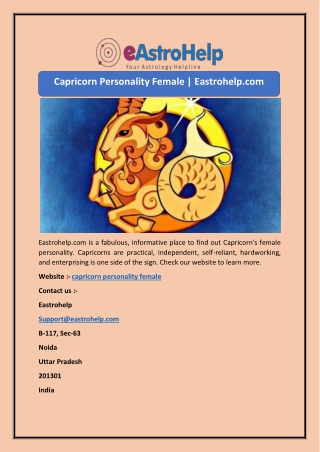 Capricorn Personality Female | Eastrohelp.com