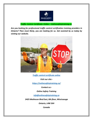 Traffic Control Certificate Online | Onlinesafetytraining.ca