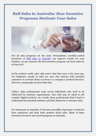 B2B Sales in Australia How Incentive Programs Motivate Your Sales