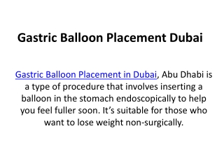 Gastric Balloon Placement Dubai