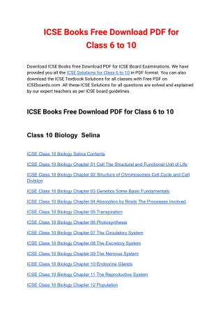 ICSE Books Free Download PDF for Class 6 to 10