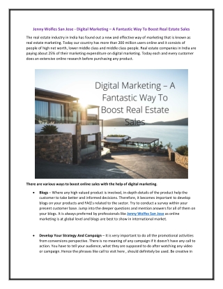 Jenny Wolfes San Jose - Digital Marketing – A Fantastic Way To Boost Real Estate Sales