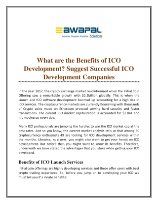 What are the Benefits of ICO Development? Suggest Successful ICO Development