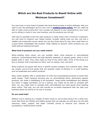 Which are the Best Products to Resell Online with Minimum Investment