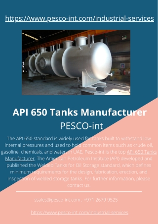 API 650 Tanks Manufacturer | PESCO-int - UAE